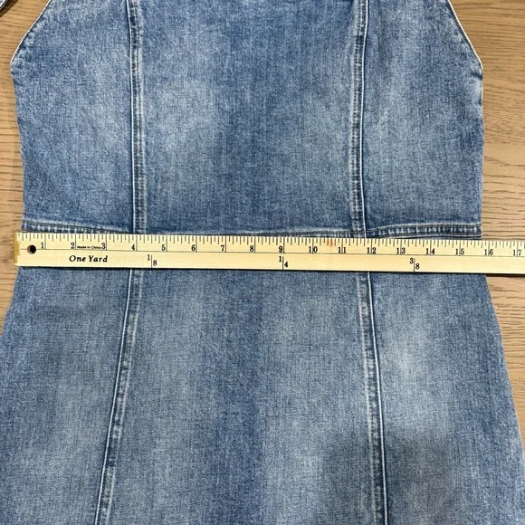 Alice + Olivia Denim Overall Skirt Dress 12 Stretch Fitted Preppy Y2K Bow Luxury - Picture 11 of 13